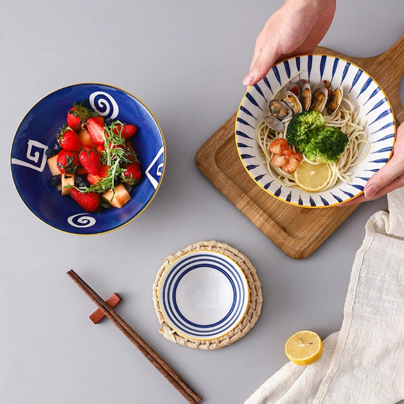 Factory Direct Japanese Korean Style 8 Inch Hand Painted Porcelain Rice Ramen Bowl