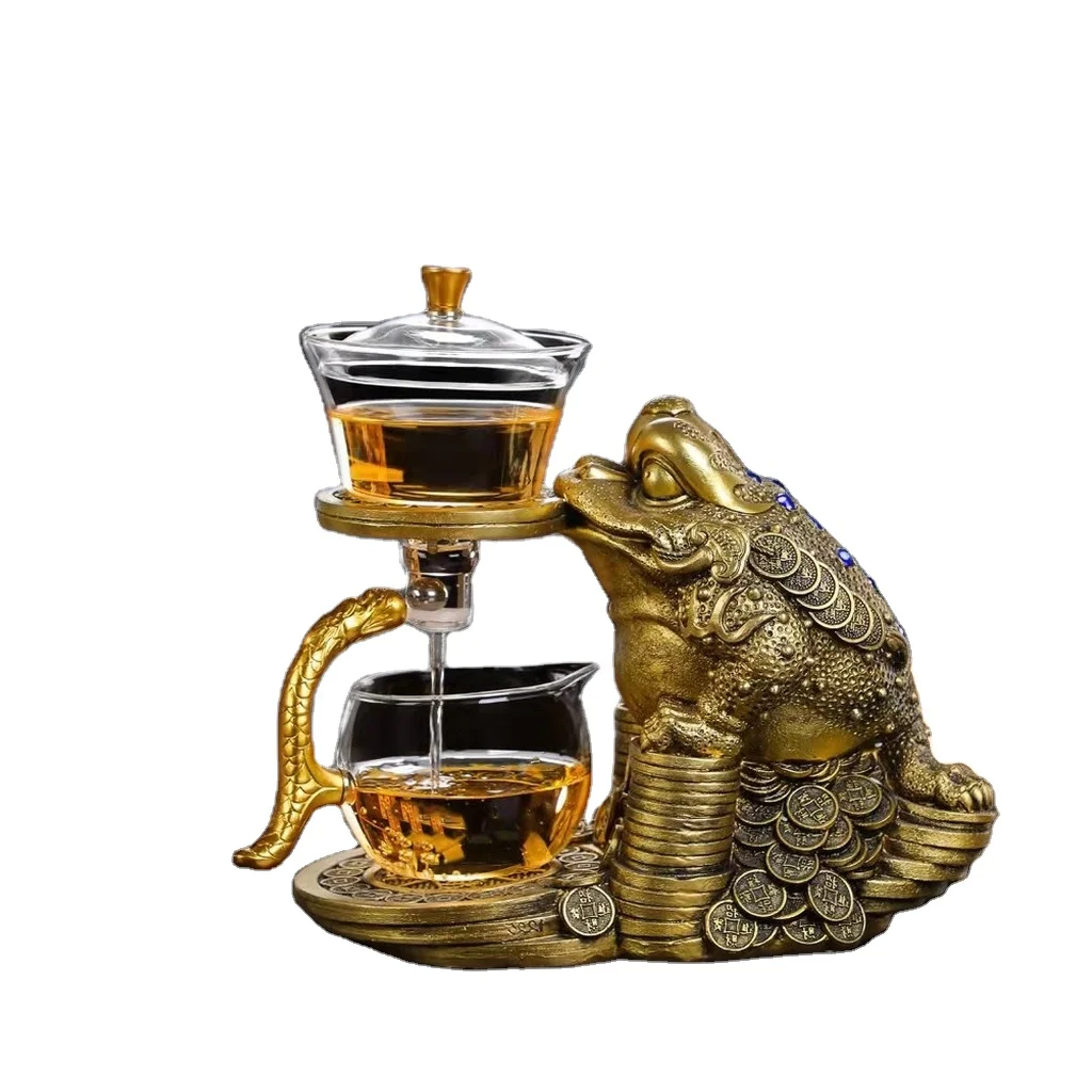 350ml Creative Palace lamp glass lazy tea set household Golden Toad magnetic suction induction tea infuser artifact