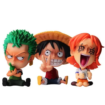 Home decor Cartoon toysSitting Q Version Luffy Zoro Ornaments Anime Action Figures