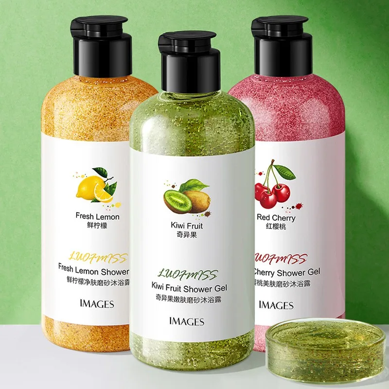 Private Label Hot Selling Best Natural Organic Body Wash Scrub Lemon Fruit Flavor Lightening Shower Gel