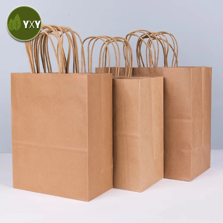 Convenient Take Out Bags Kraft Paper Bag With Handle For Food Packaging