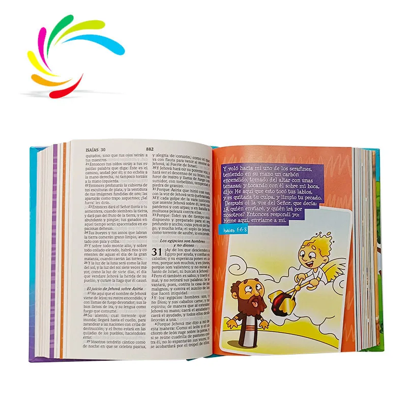 New design custom  hardcover Spanish biblia Reina Valera 60 children bible printing with illustration
