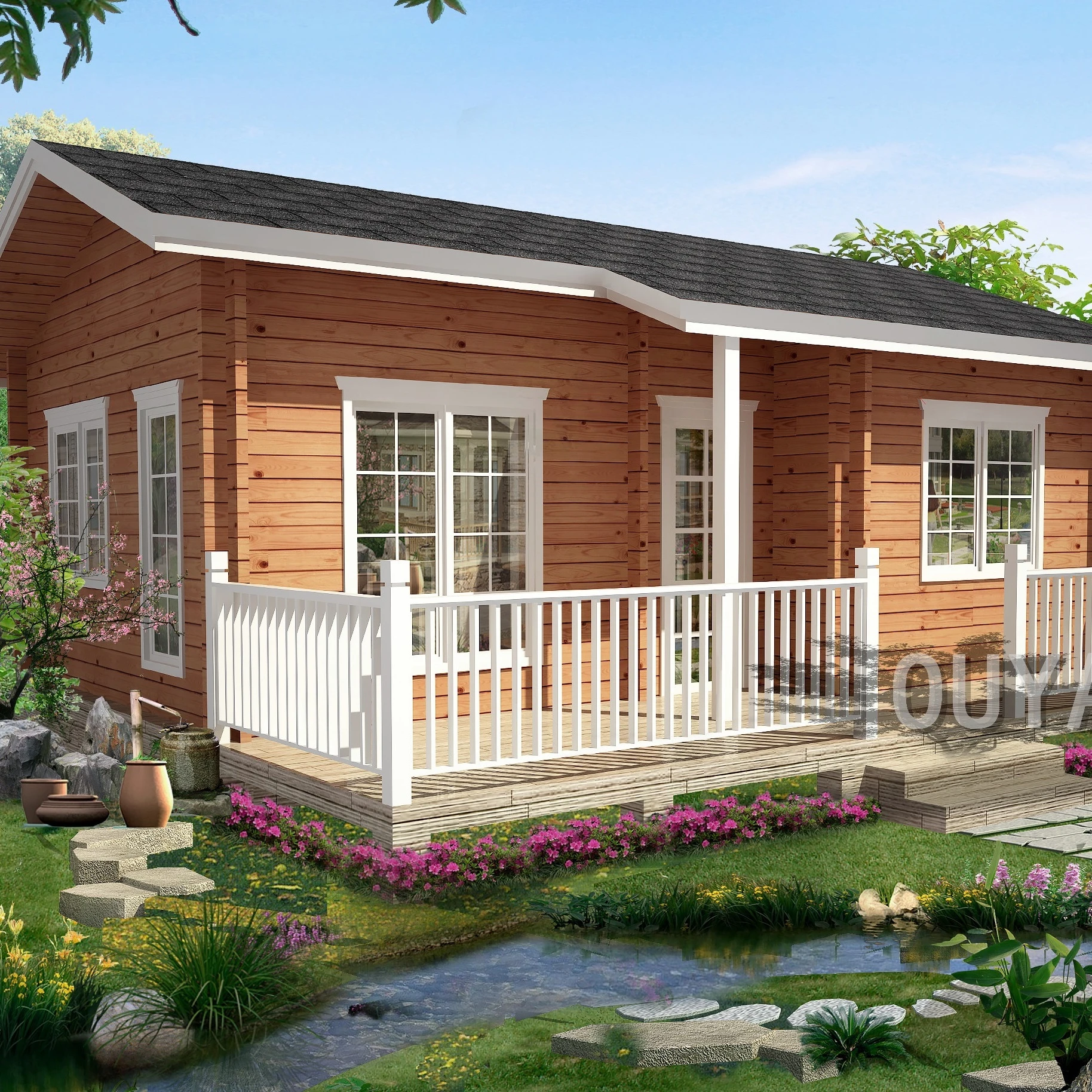 Rectangular rural living wooden cabin for sale