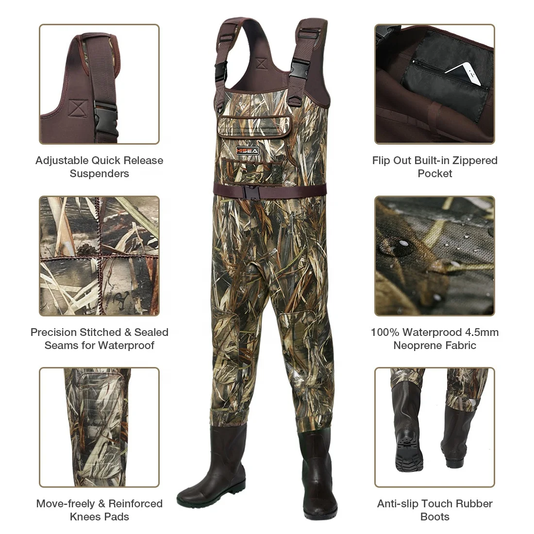 Basics Neoprene Chest Waders Duck Hunting Bootfoot Waders for Men with Boots Waterproof Camo Fishing Waders