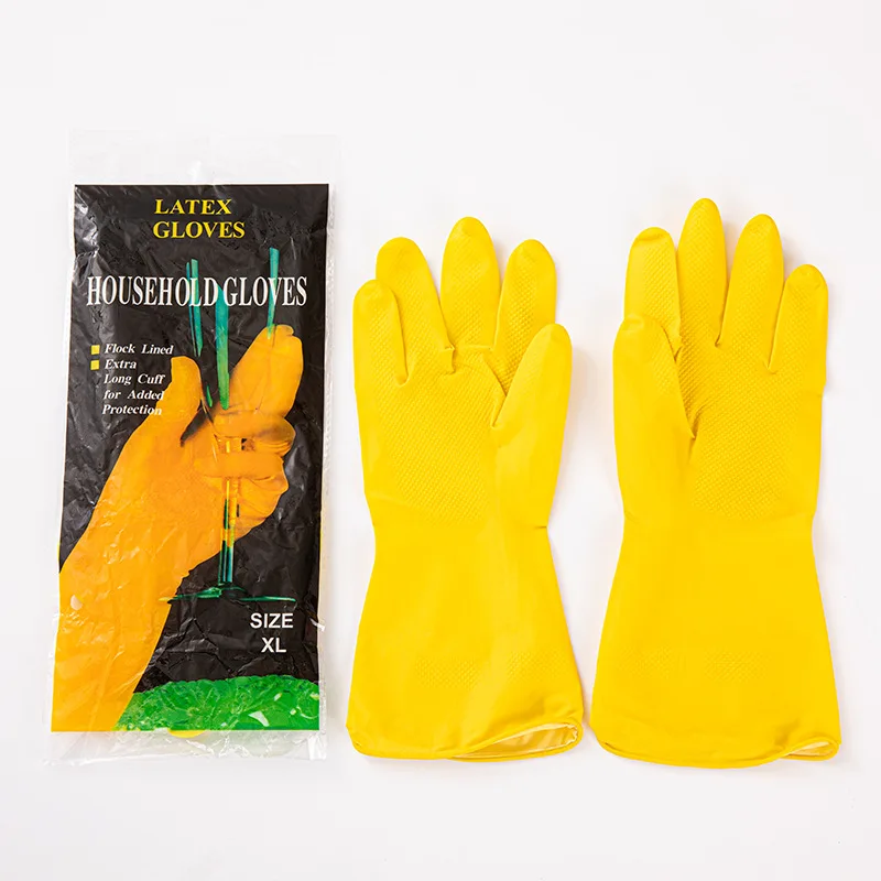 Custom Waterproof Dish Washing Women Velvet Lining Rubber Gloves Reusable Kitchen Cleaning 40g Yellow Household Latex Gloves
