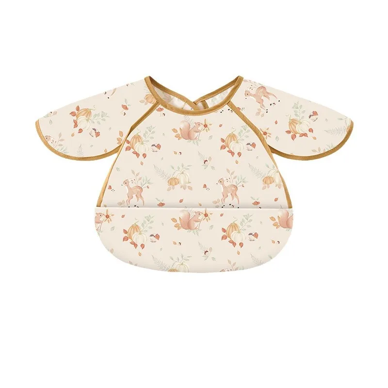 polyester baby bibs with short sleeves cute toddler waterproof apron customization new design baby bandana bib