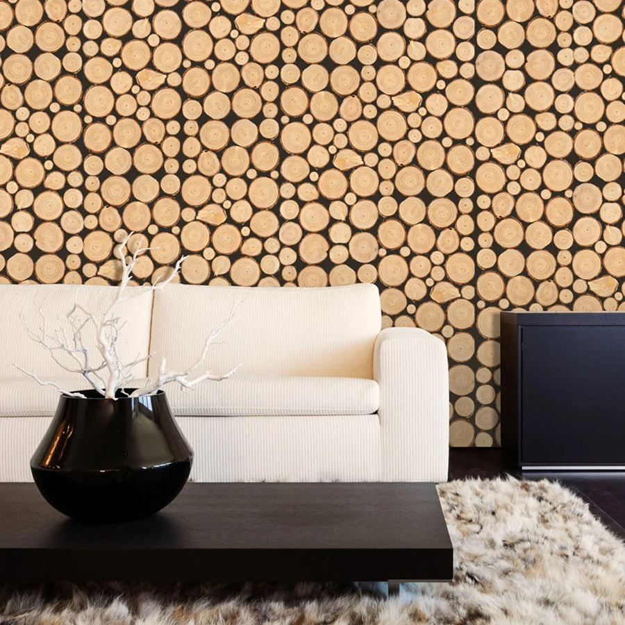 GUCI log pile wooden wall decoration mosaic rough original style wood decor idea