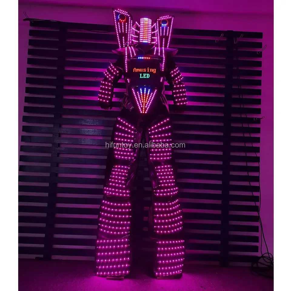Luminous Costume Stilt Walker Costume LED Robot Stilt Walker Costume Laser Gloves Included LED Clothes Suit for Performance Wear