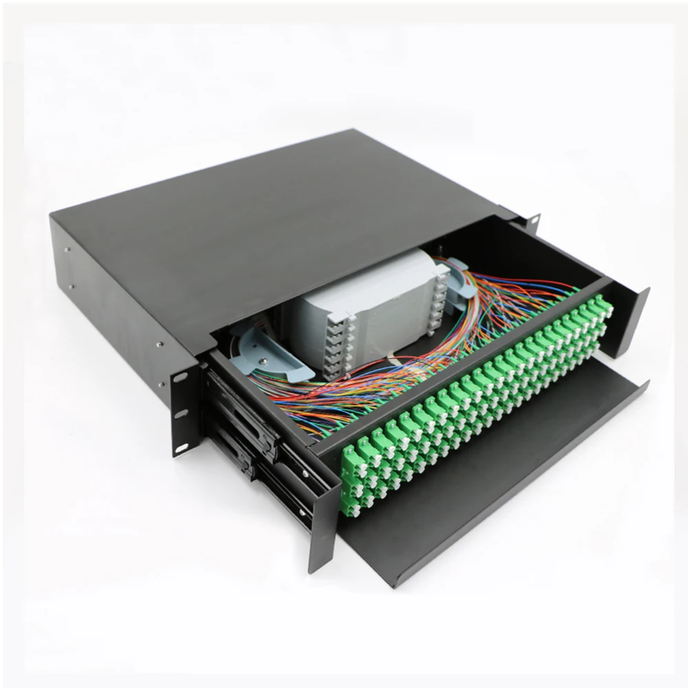 FTTH 1u 12 24 36 48 Port Sc APC Pigtail Adapter Fiber Rack Mount Terminal Box ODF Patch Panel 19 inch Slide tray panel