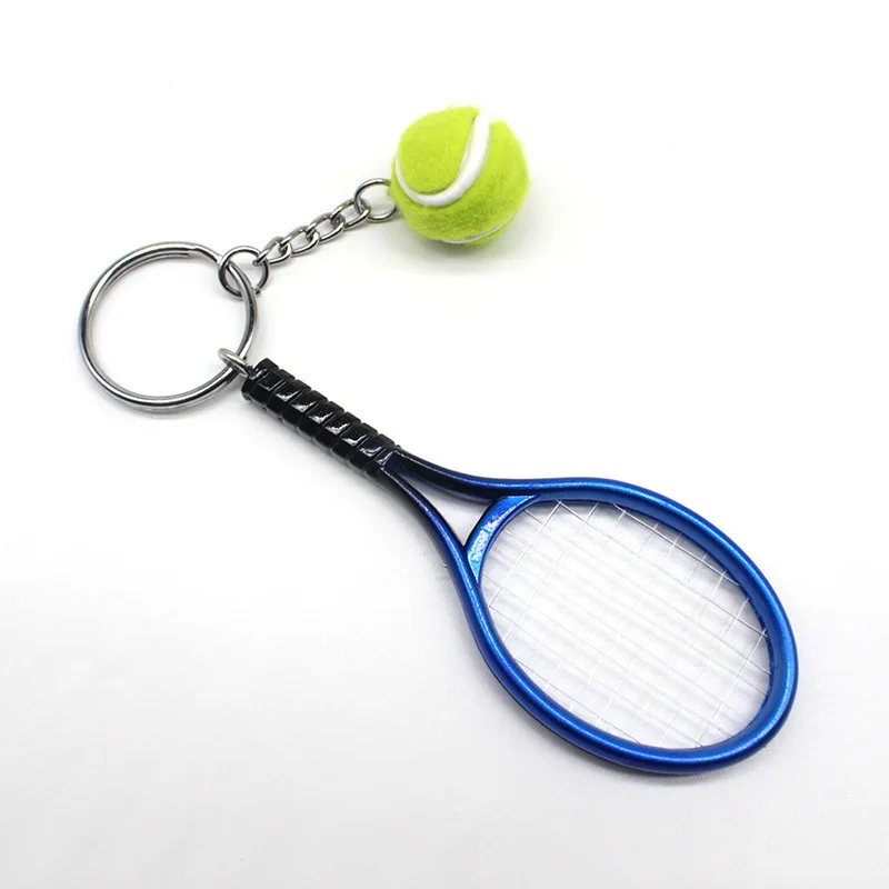 Mini Tennis Racket Keychain Key Ring,  Fashionable Alloy Tennis Ball Split Ring Keychain for Sport Lovers Team