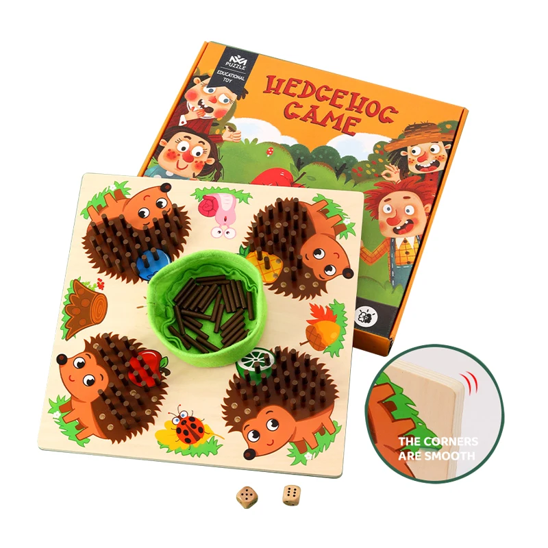 Factory Direct Sale Wooden Early Education Hedgehog Counting Game Cloth Bag Storage Multiplayer Board Toy For Children Kids