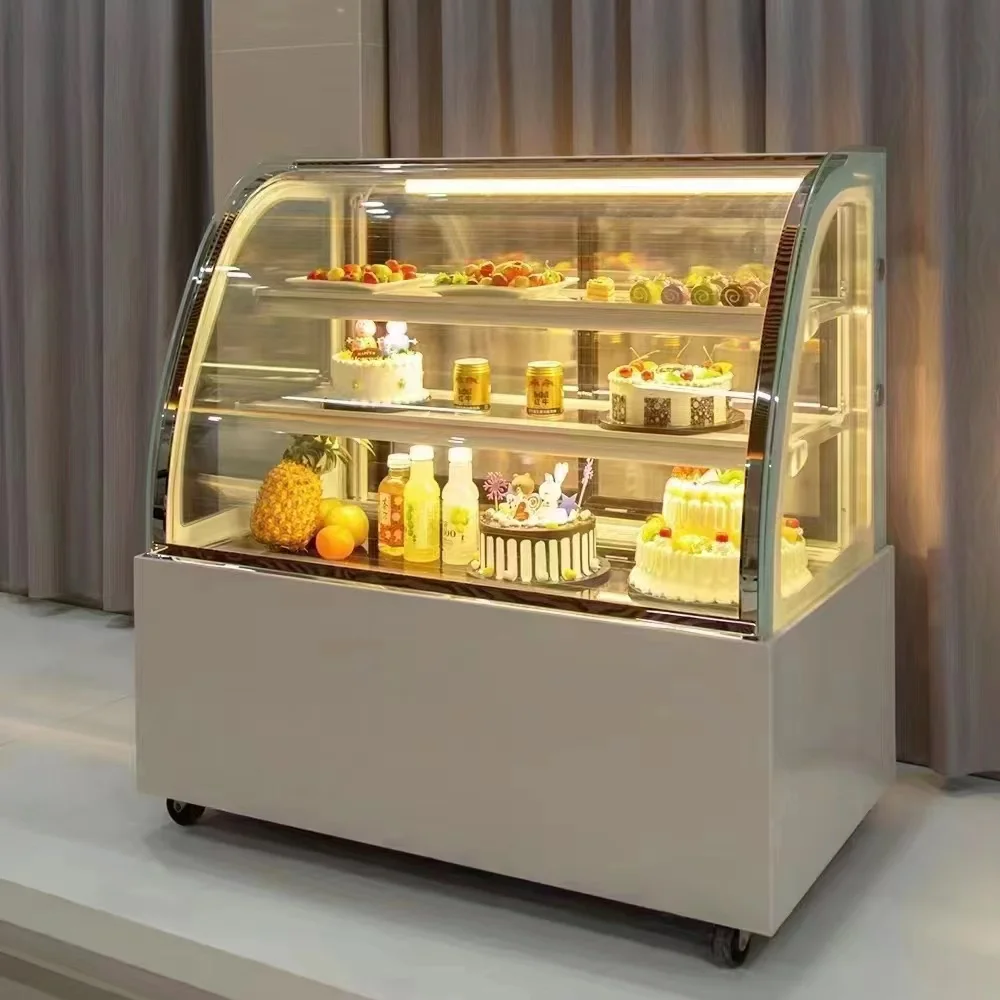 Popular Curved Glass cover cake showcase refrigerated chocolate display case refrigerated cake display cabinet