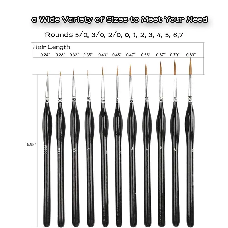 LISI 11pcs Wooden Handle Miniature Detail Paint Brushes Set For Fine Acrylic, Watercolor,Oil,Models Detailing Art Painting