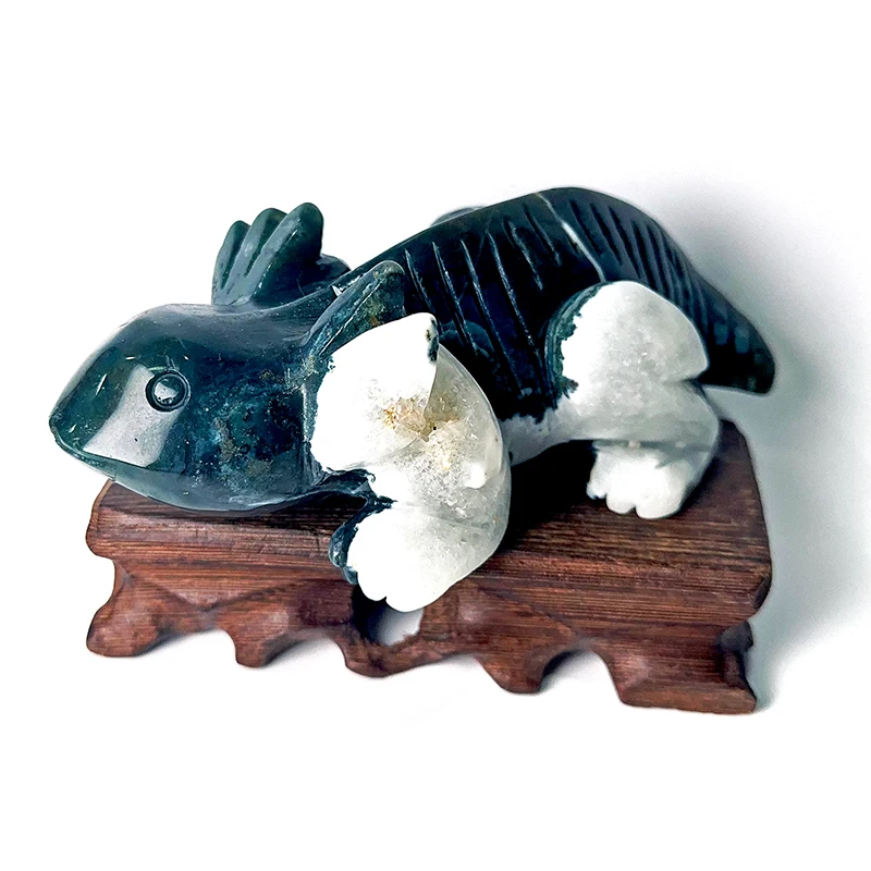 Moss agate axolot carving handicraft healing crystal animal figurine Salamander Carving  decoration