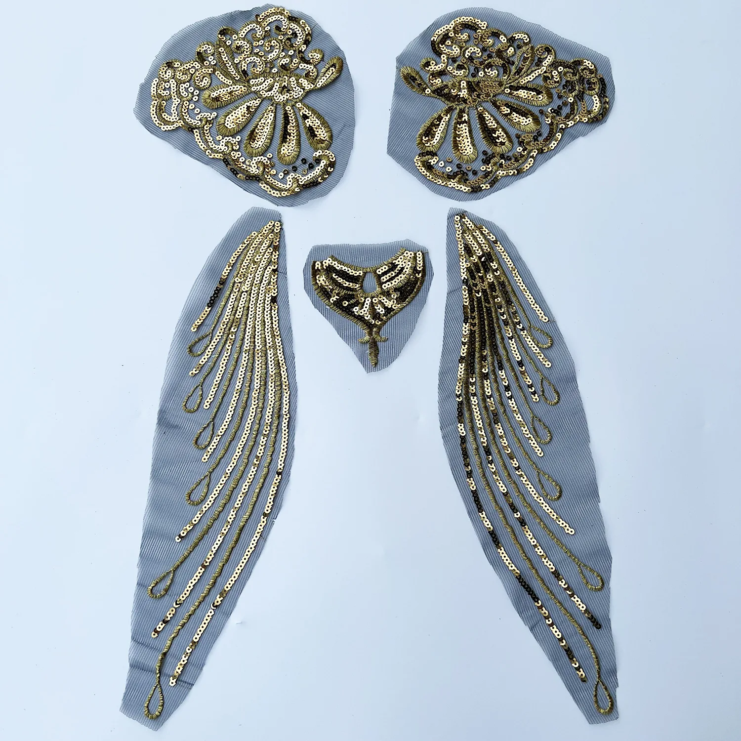 Evening Dress Garment Clothing Sewing Accessories Patch Embroidery Gold Sequin Lace Applique