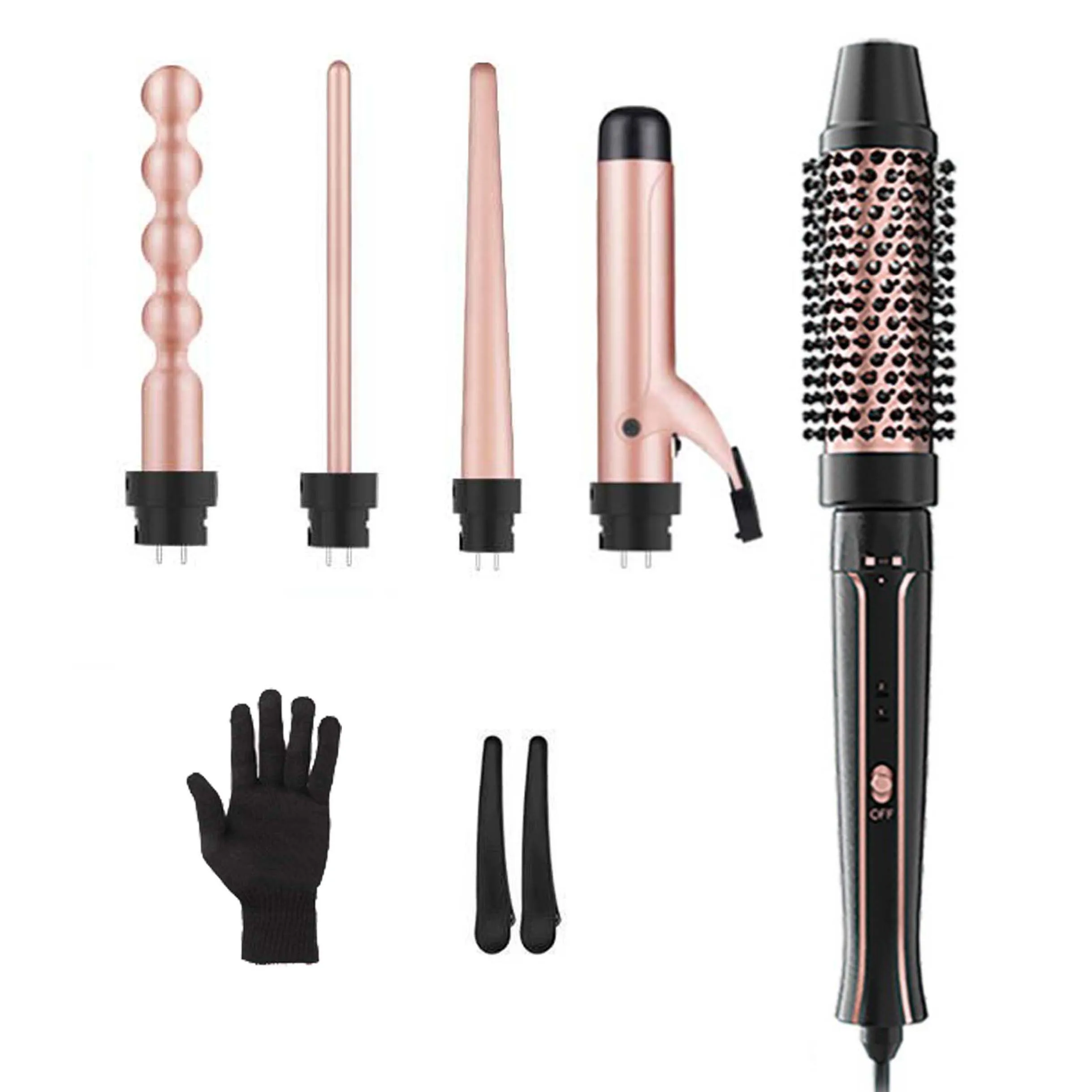 5 in 1 Curling Iron Interchangeable Curling Wand Set Hair Brush Ceramic Hair Curling Iron
