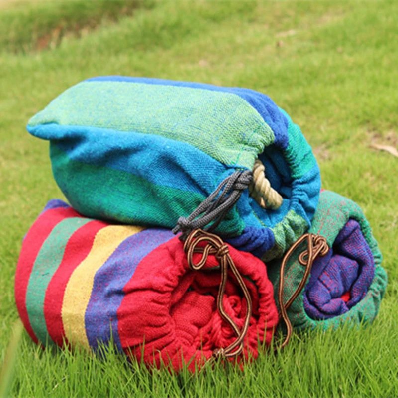 2 Persons Striped Hammock Outdoor Leisure Bed Thickened Canvas Hanging Bed Sleeping Swing Hammock for Camping
