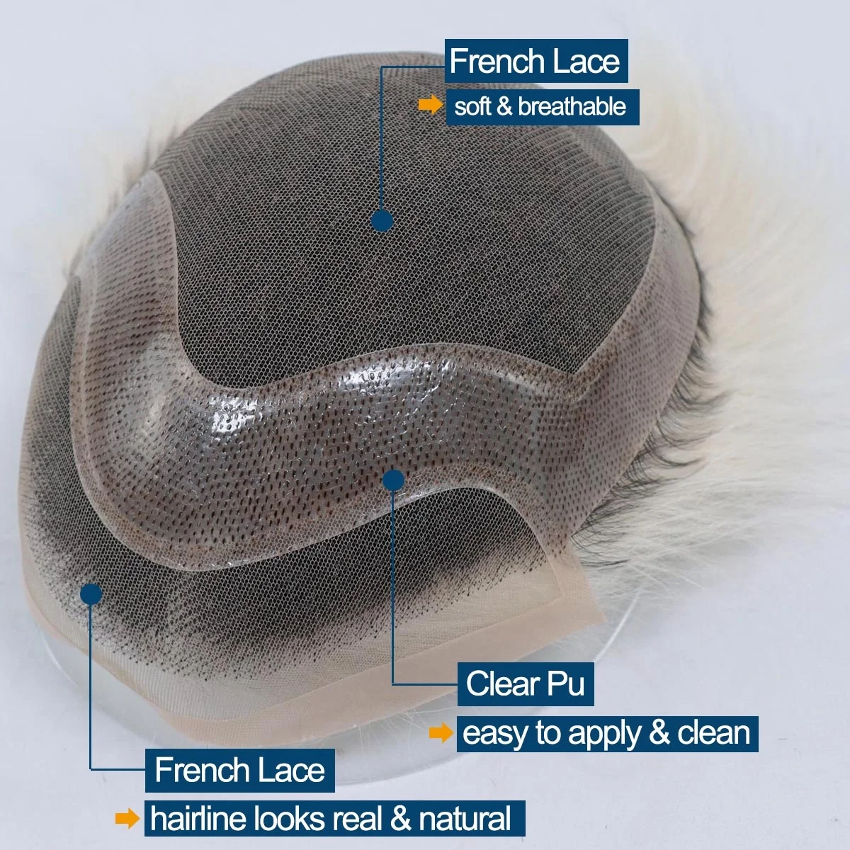 Mens Hair Replacement System 1B Off Black Roots Ombre #60 Platinum Blonde Color Thin Skin French Lace Toupee For Men Human Hair