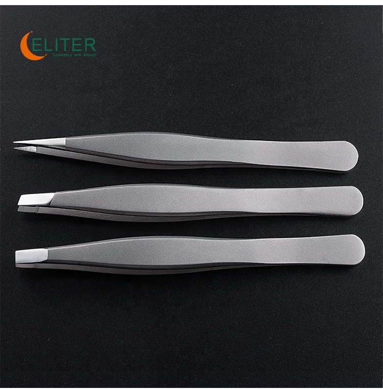 ELITER Wholesale Stainless Steel Tweezers Stainless Steel Eyebrow Tweezers Ingrown Hair Tweezers  Hand-filed Tips Hair Removal