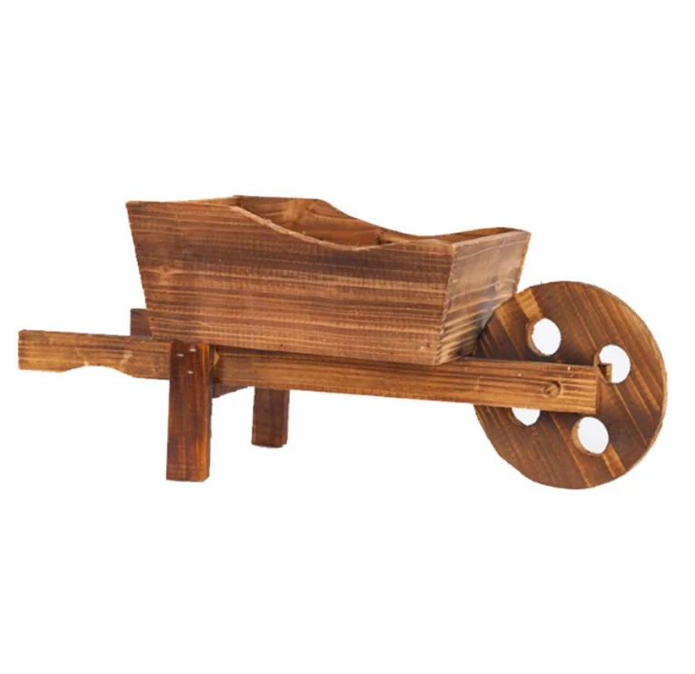Natural Wooden Planter Wheelbarrow Flower Pot Multifunctional Decorative Plant Pot For Decorating Potted Plants And Flowers