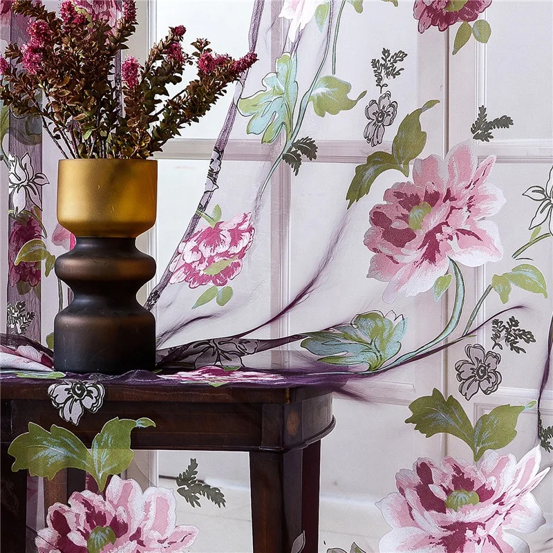 Floral Curtain Burnout Voile Curtain Window Modern Living Room Bedroom Tulle Curtain Kitchen Sheer Fabric Cortinas