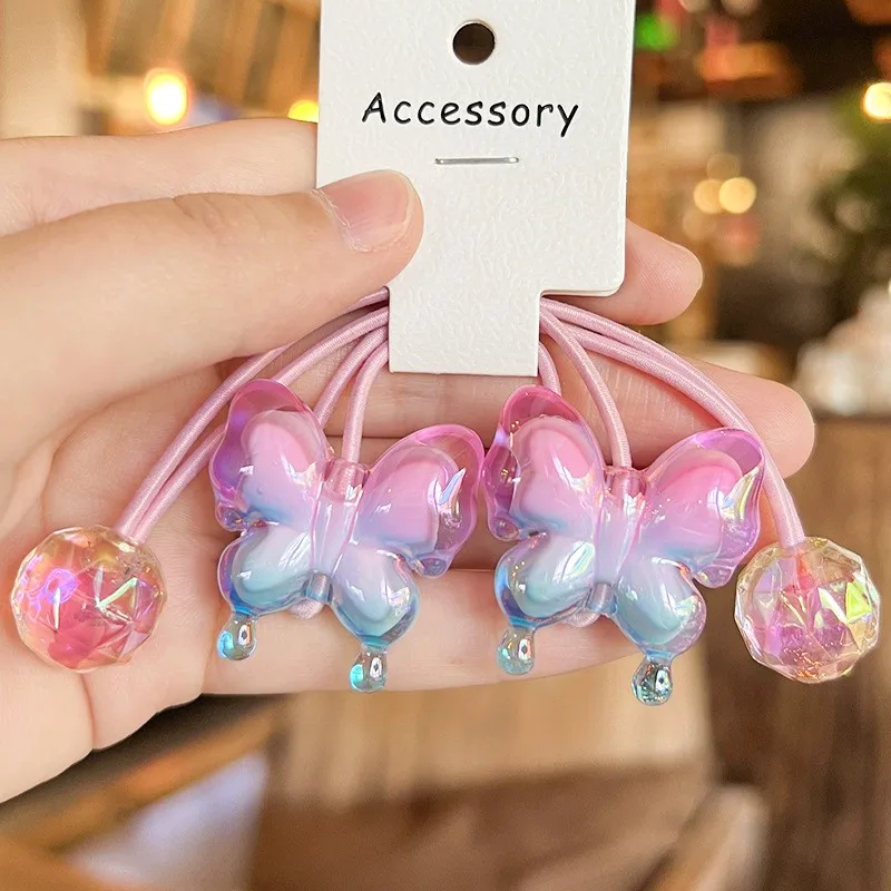 High Quality Girls Butterfly Hair Ties With Ball Ponytail Knockers Kids Ball Hair Tie Hair Bubbles For Kids