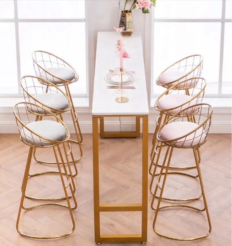 
Nordic modern simple commercial use household furniture metal legs bar chair and table sets high feet long narrow bar desk 