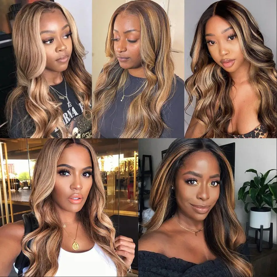 Ombre Honey blonde wig body wave ombre 1b/27 colored wigs Brazilian hair Lace frontal wig for black women