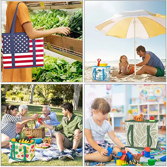 Heavy duty non-woven Box Bags Reinforced Bottom Large reusable grocery collapsible tote bag with Organizer Storage Box