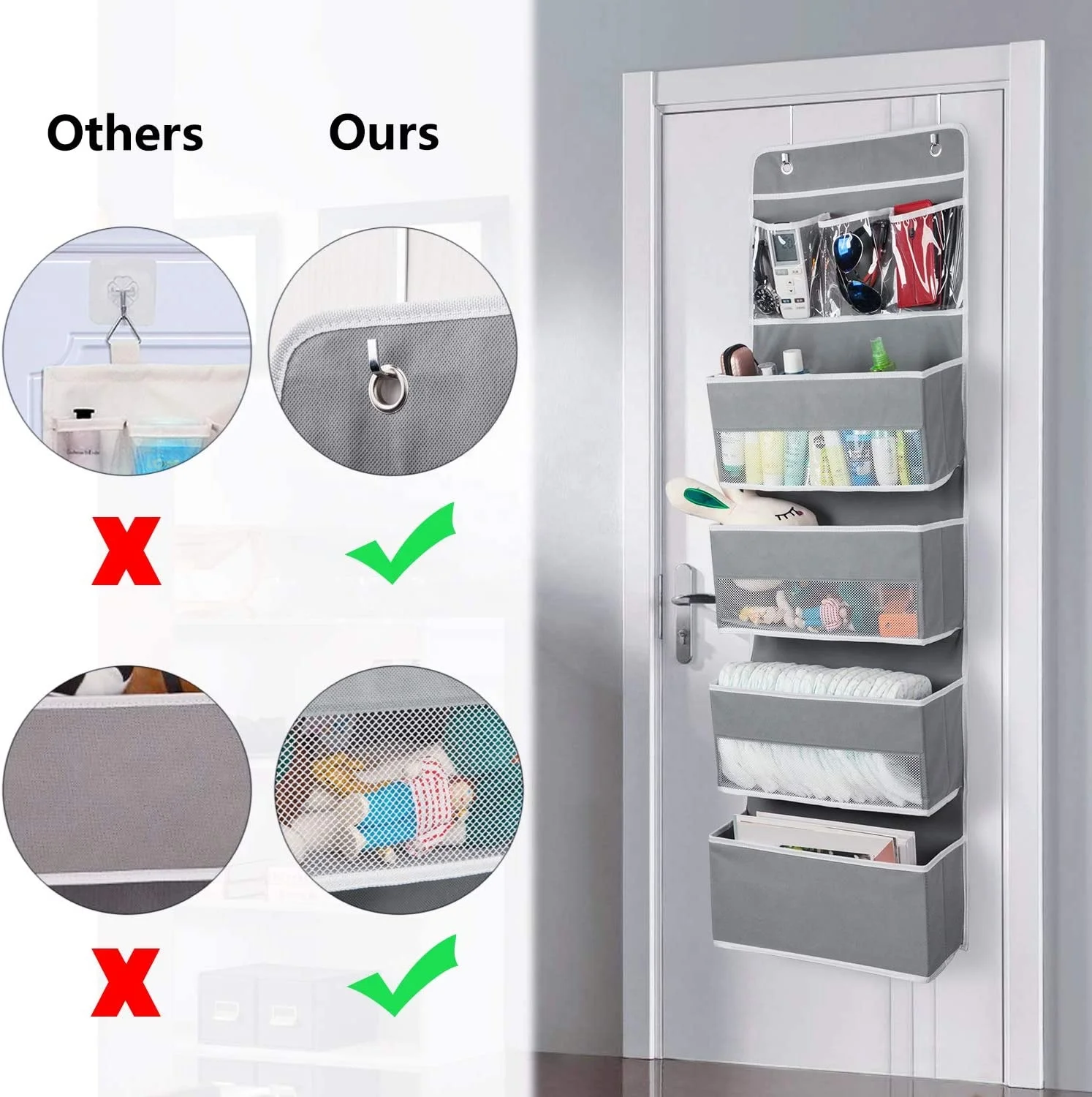 Door Hanging Organizer Closet Cabinet Baby Storage with 4 Large Pockets and 3 Small PVC Pockets for Cosmetics,Toys,Nursery