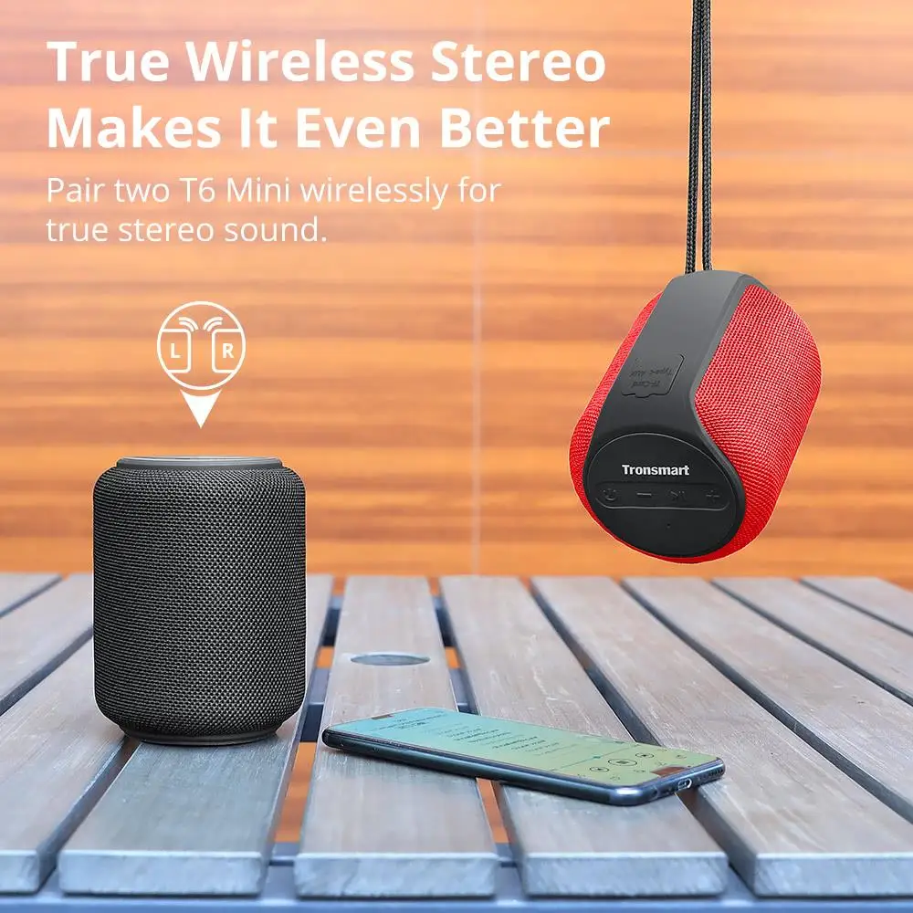 Беспроводной динамик Tronsmart Element T6 Mini BT 5 0 с объемным звучанием на 360 градусов глубокие басы водонепроницаемость IPX6 время работы 24