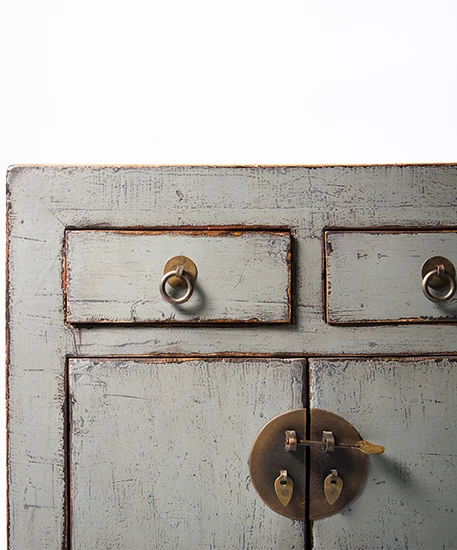 Antique bedroom grey painted wooden distressed bedside drawer cabinet
