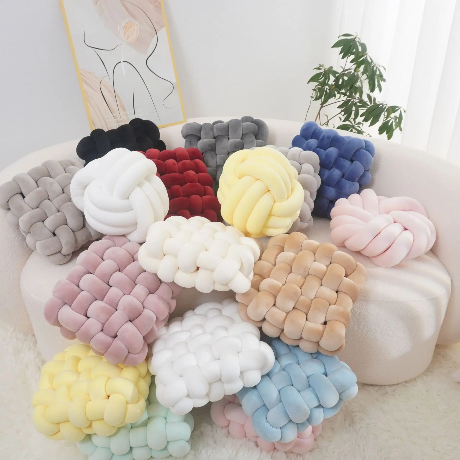 Pillow square woven seat sofa backrest plush cushion handmade braided knot cushion pillow