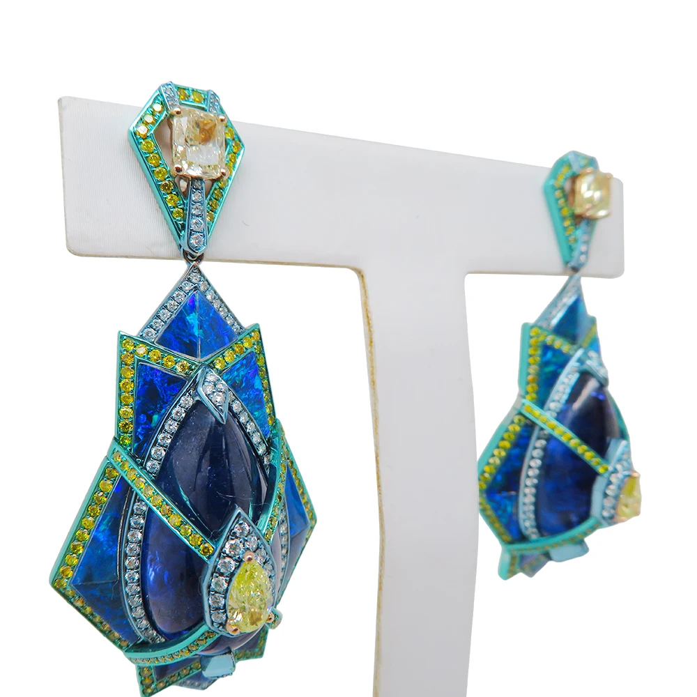 Custom 18K 14K 9K 7K  Real Gold Gemstone Diamond Dainty Chandelier Earrings For Anniversary Present