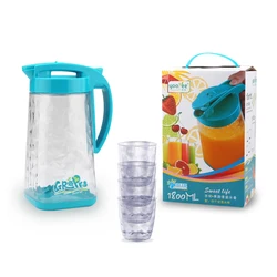Water Pitcher Jug with Cups Set Design High Quality Plastic New Water Pots & Kettles with Plastic Lock Lid, 4 Cups 300ml Promise