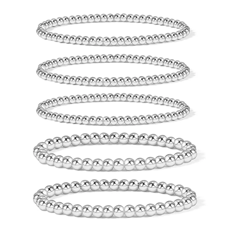 High Quality Hematite Bracelet for Women Easy Wear 14K Gold Plated Bead Ball Stretchy Elastic Bracelet