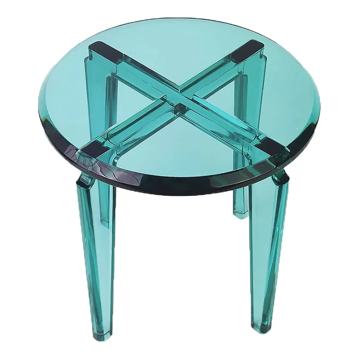 Colored acrylic side table with modern personalized design, organic glass coffee round table, bedroom customizable