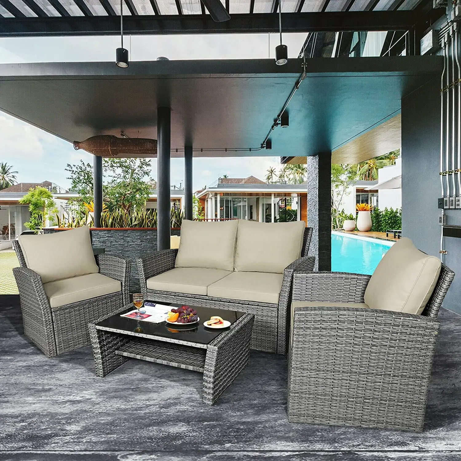Garden Relax Furniture Hotel Metal Lounge Sofa Set Polyethylene