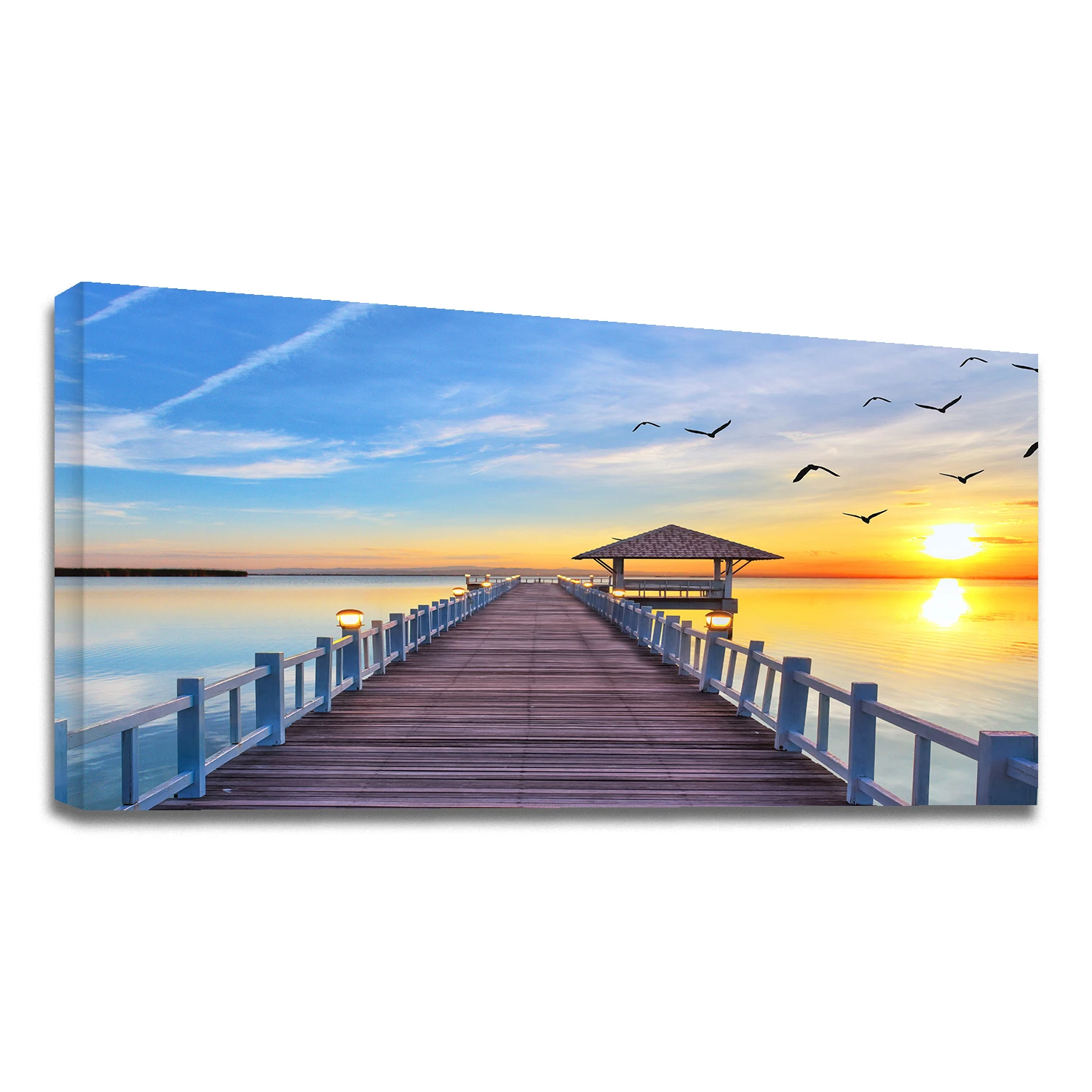 Sunny Beach Pier Scenery Seascape Painting Hotel Decoration Wall Art Custom Canvas Print Painting Home Decor For Living Room