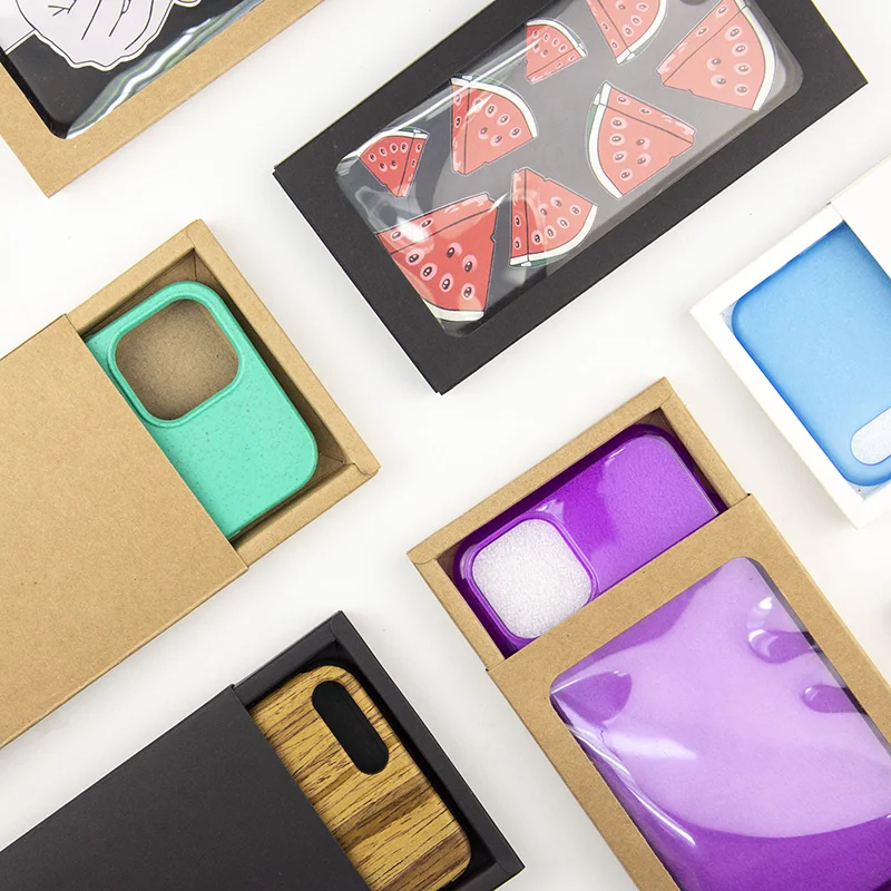 Custom Packaging Logo Printed Phone Case Box Custom Logo Drawer Kraft Paper Box Cell Phone Case Custom Packaging Window