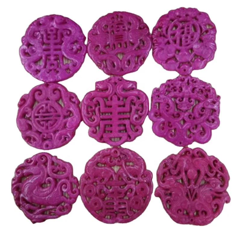Hot selling mixed styles carved rose pink jade pendants for diy jewelry making