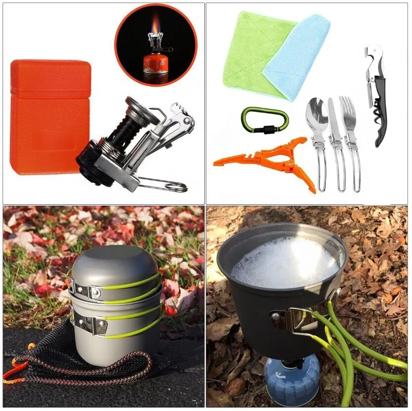 2022  hot product Outdoor 1-2 person portable camping and hiking backpacking cookware set outdoor survival emergency kit