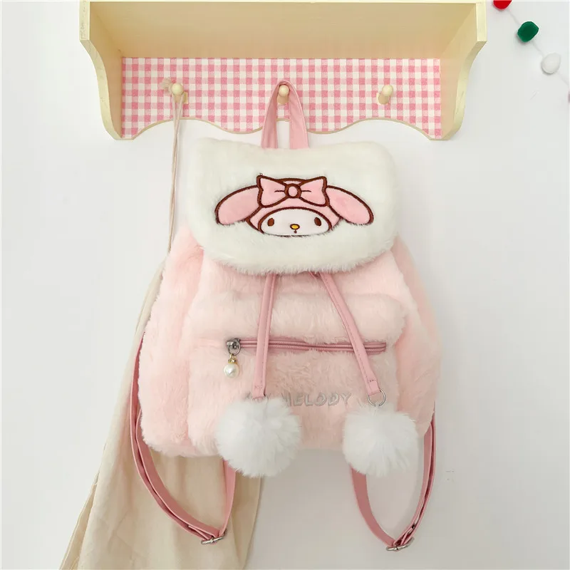 High Quality Kawaii Sanrios My Melody Hello KT Girls Kids Plush Backpack Kuromi Push Students School Bags