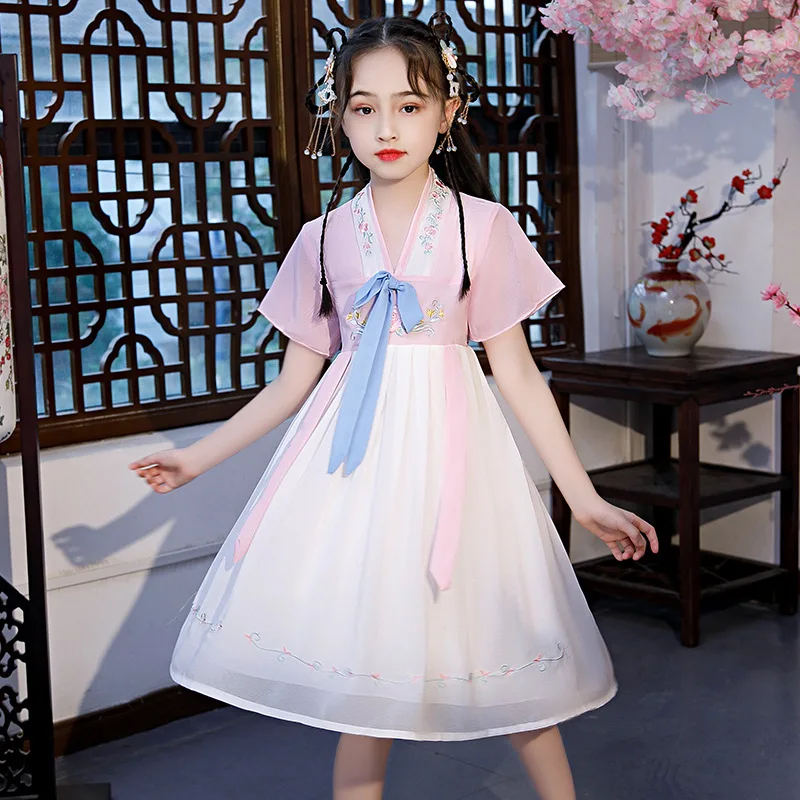  Летнее платье Hanfu для девочек детская одежда в китайском стиле костюм Тан супер