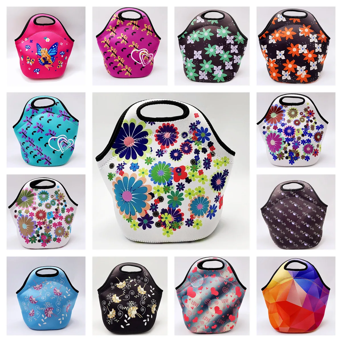 Thick Reusable Neoprene Lunchbox Insulated Thermal Lunch Tote Bag with Zipper for Adults