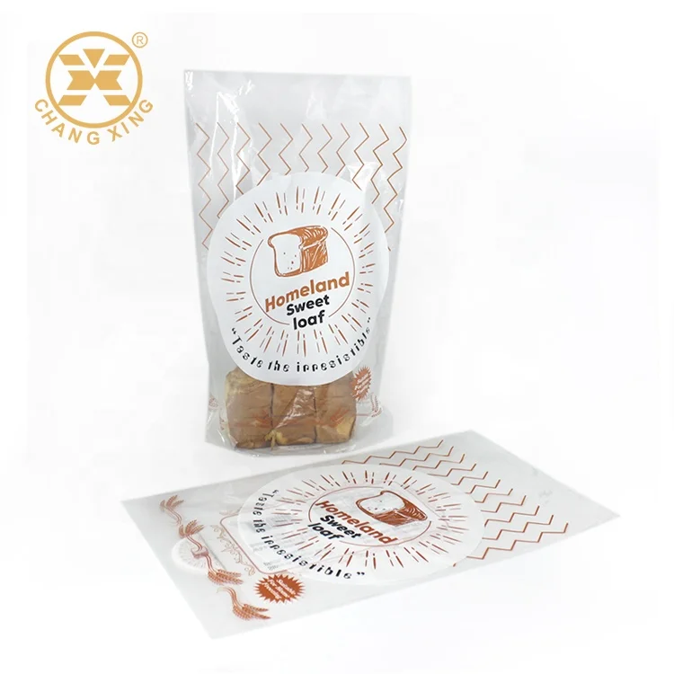 Eco Friendly Biodegradable Clear Printed Logo Bread Transparent Package Plastic Food Pouch Custom Bread Packaging Bags