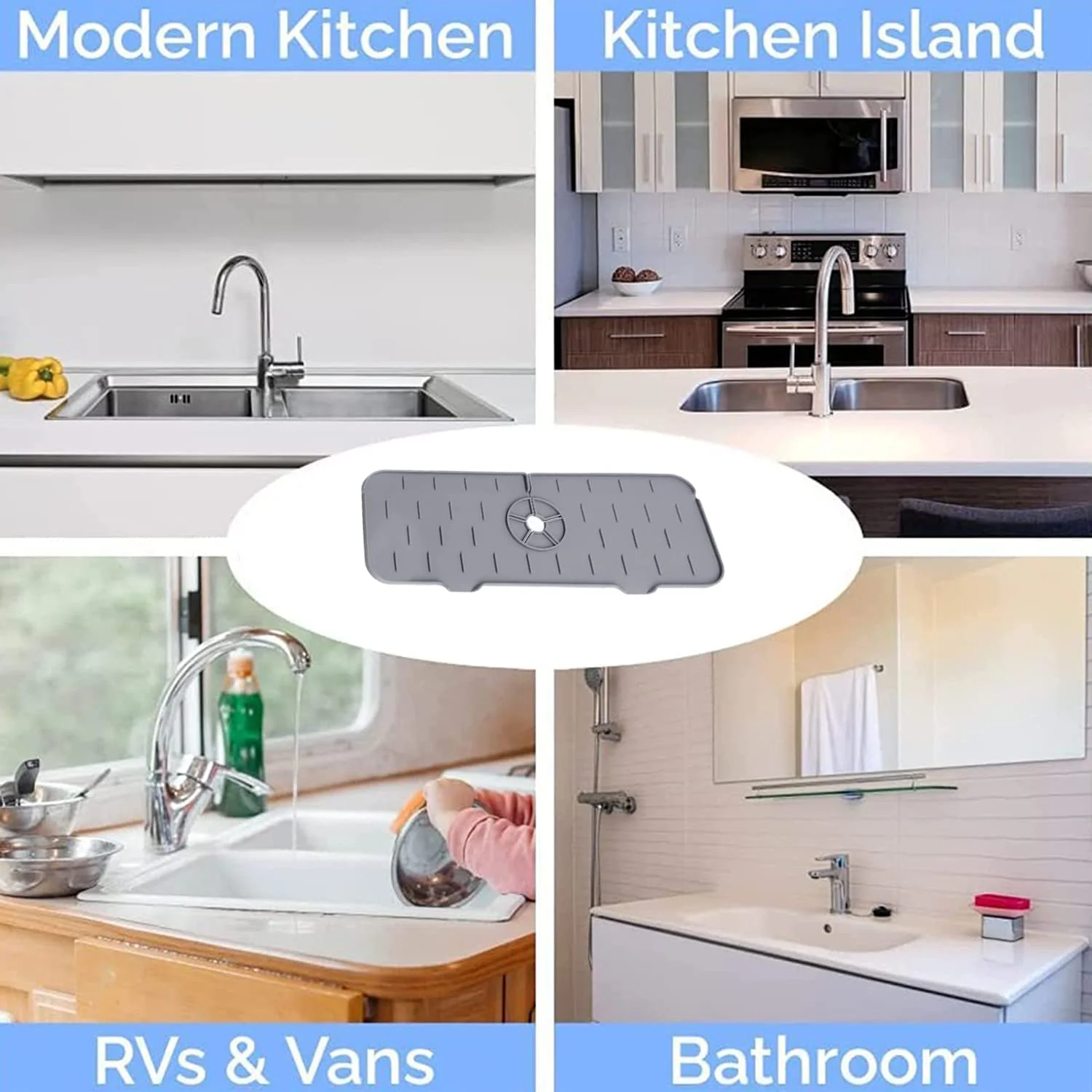 Silicone Faucet Mat For Kitchen Sink Splash Guard Drain Pad Bathroom Faucet Splash Water Catcher Mat Sink Countertop Protector