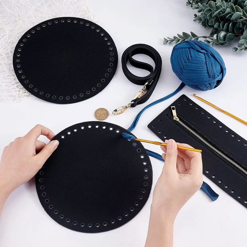 PU Leather DIY Crochet Bags Making Accessories with Round Bottoms Top Zipper Cover Bag Strap for Handbags Purses Bags