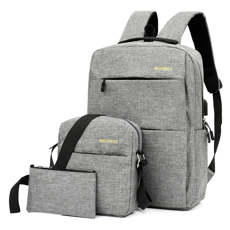 Waterproof oxford set 3 piece set men lady korean fashion cute notebook usb laptop bag backpack set for women