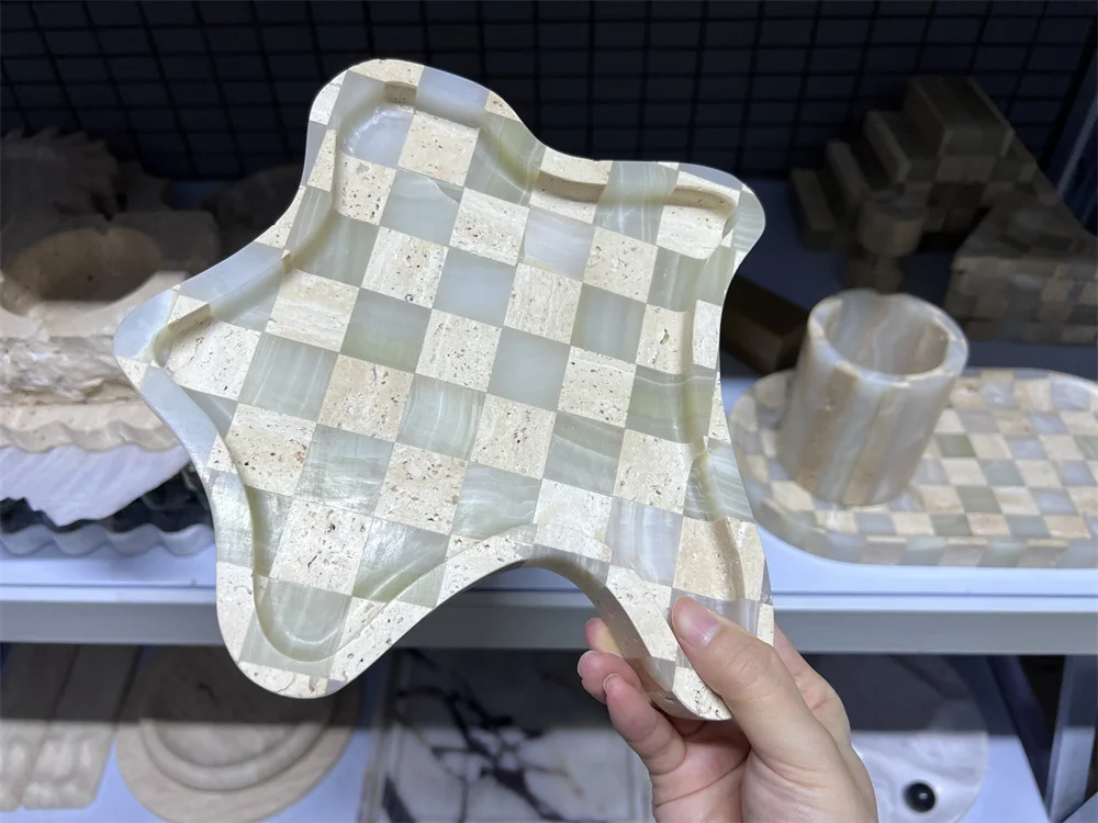 stonekocc Travertine And Onyx Mixed Color Wabi-Sabi Luxury Natural Decorative Marble Ornament Home Decoration